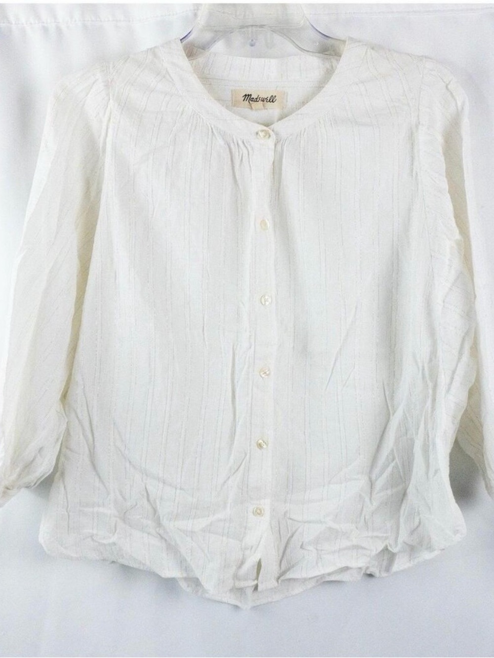 Madewell White Metallic Silver Striped Blouse Womens Small